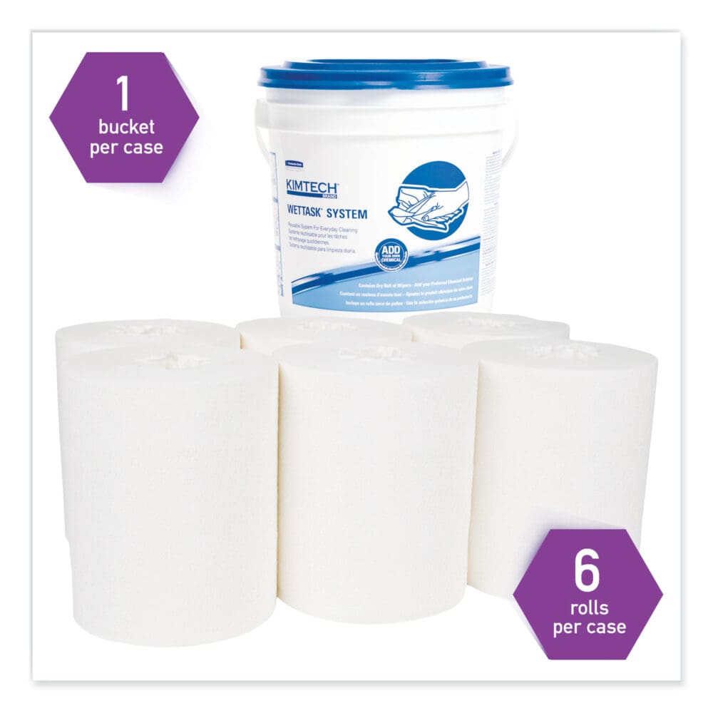 Power Clean Wipers for Disinfectants, Sanitizers,Solvents WetTask Customizable Wet Wipe System, 140/Roll, 6 Rolls/1 Bucket/CT - Image 2