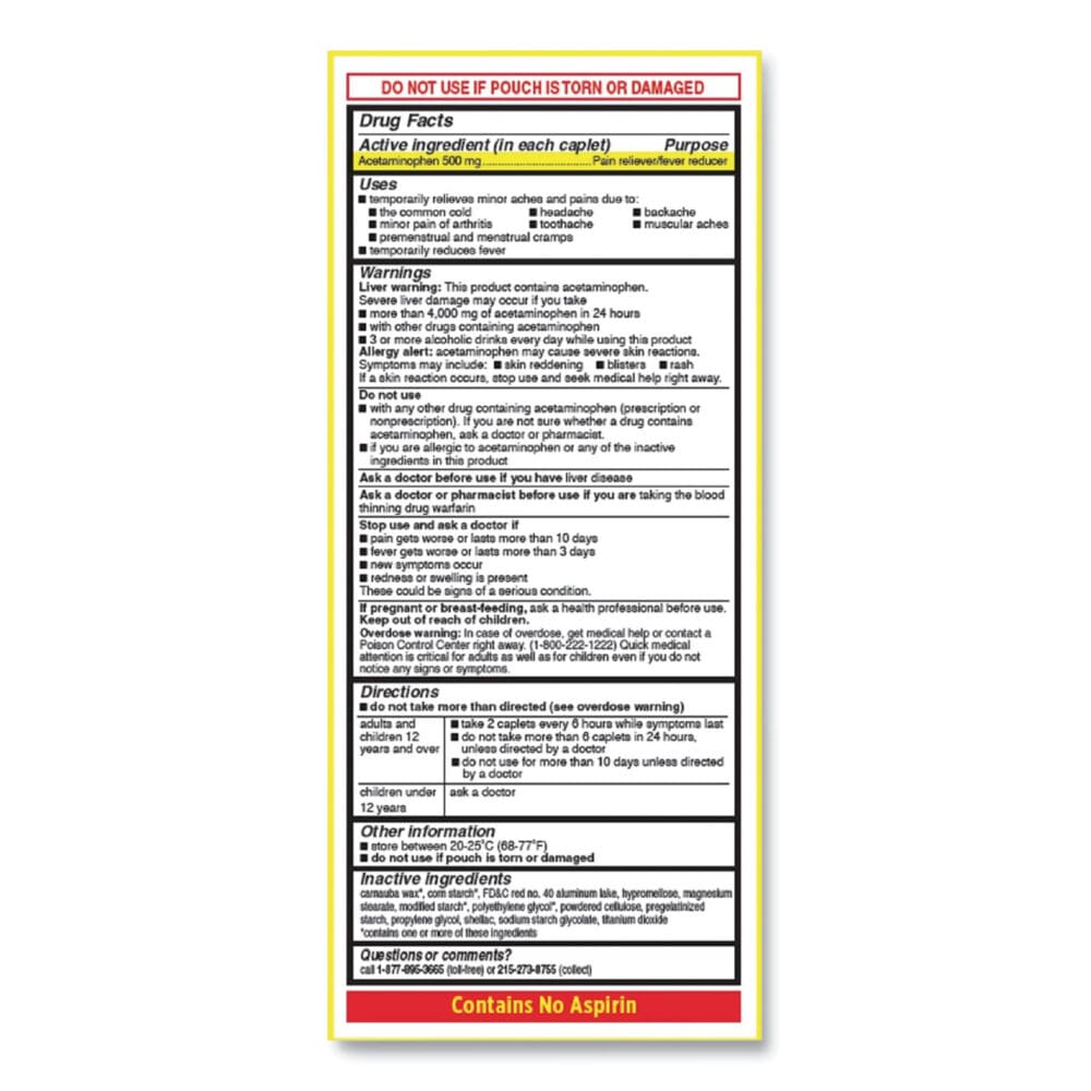 Acetaminophen, 500mg, Extra Strength Caplets, Refill, 2 /Packet, 30 Packets/Box - Image 2