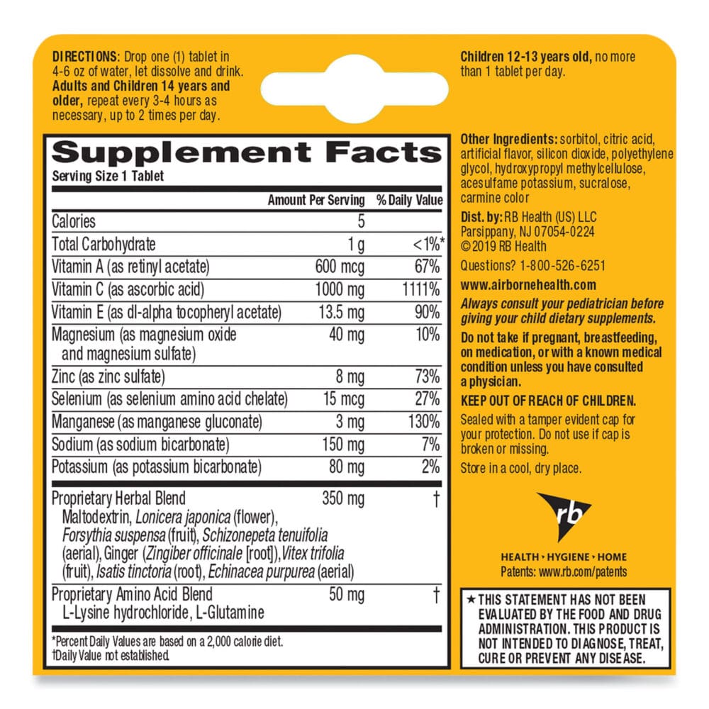 Immune Support Effervescent Tablet, Zesty Orange, 10/Box, 72 Boxes/Carton - Image 2