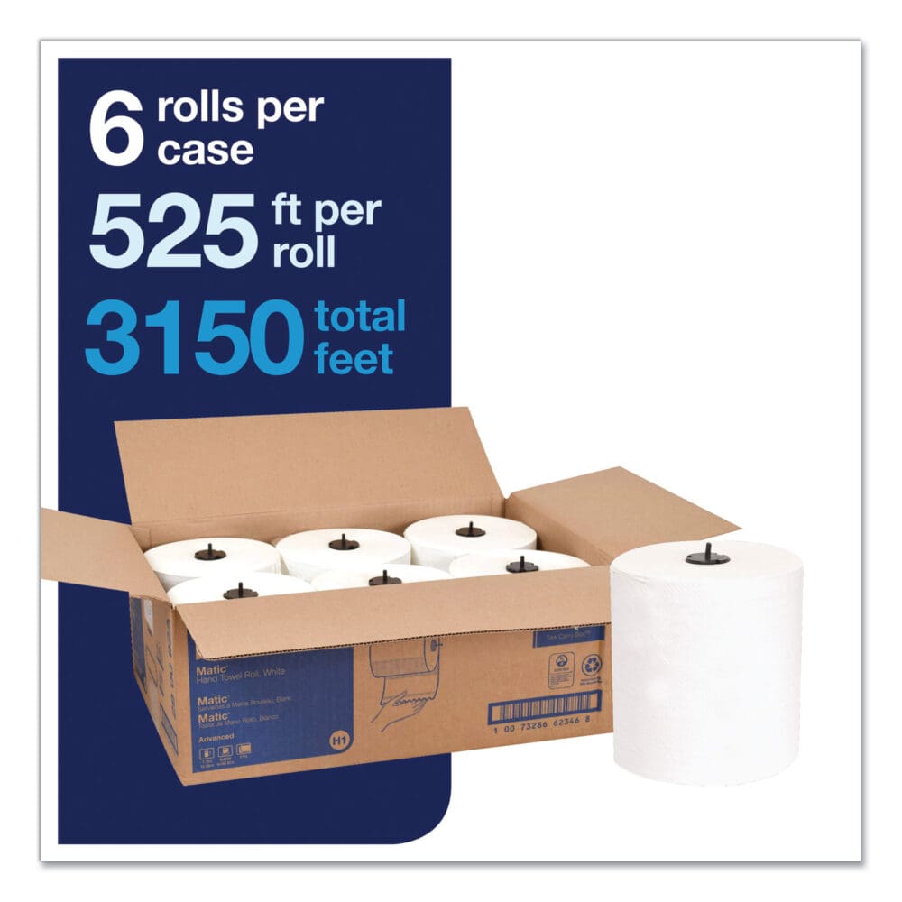 Advanced Matic Hand Towel Roll, 2-Ply, 7.7" x 525 ft, White, 643/Roll, 6 Rolls/Carton - Image 2