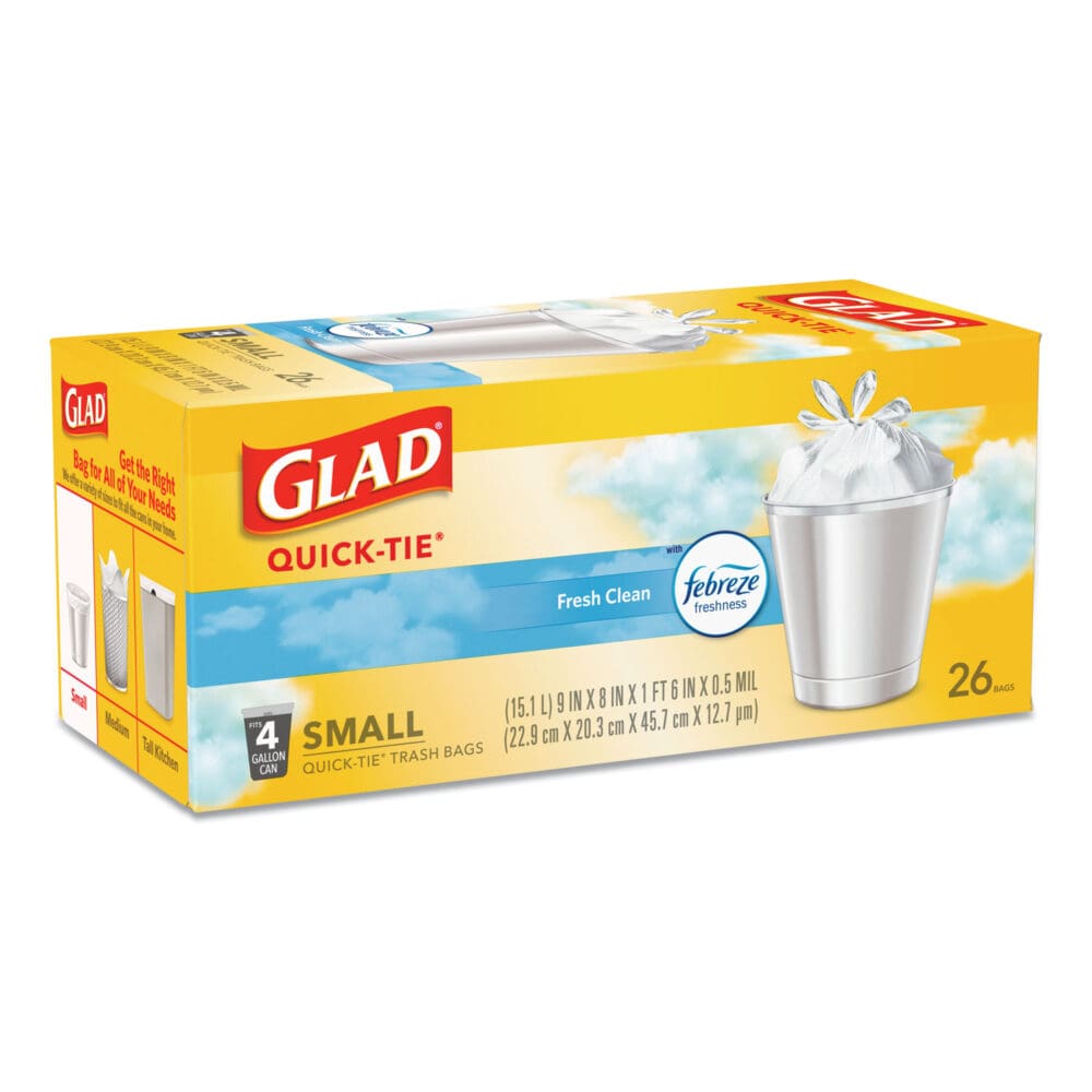 OdorShield Quick-Tie Small Trash Bags, 4 gal, 0.5 mil, 8" x 18", White, 26 Bags/Box, 6 Boxes/Carton - Image 3