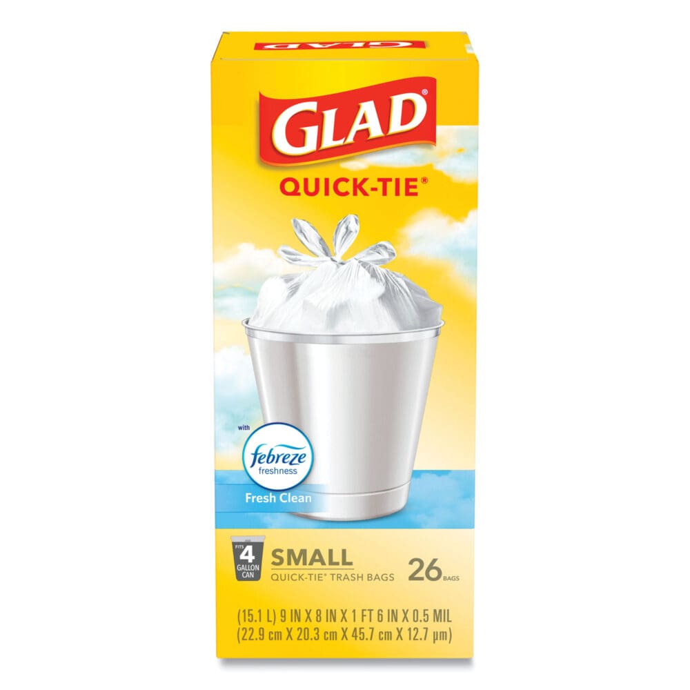 OdorShield Quick-Tie Small Trash Bags, 4 gal, 0.5 mil, 8" x 18", White, 26 Bags/Box, 6 Boxes/Carton - Image 2