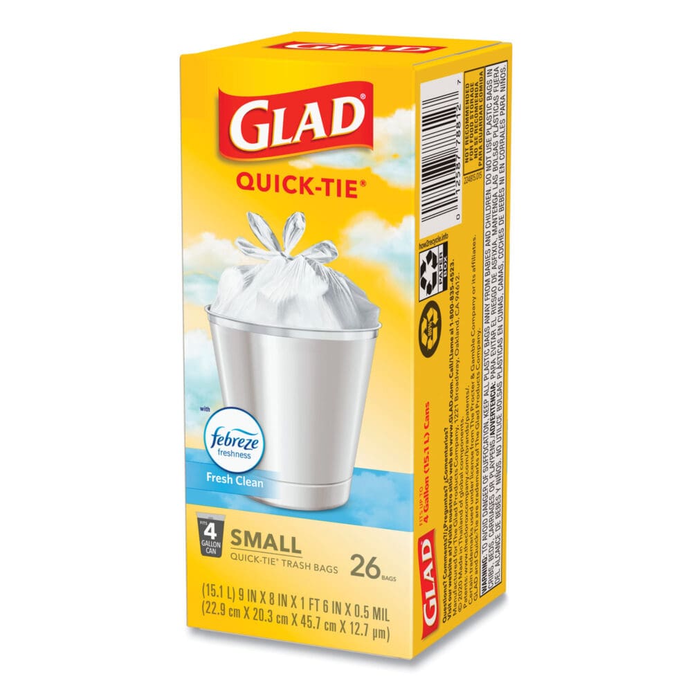 OdorShield Quick-Tie Small Trash Bags, 4 gal, 0.5 mil, 8" x 18", White, 26 Bags/Box, 6 Boxes/Carton - Image 10