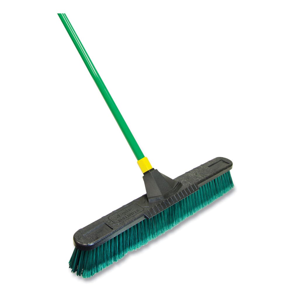 Bulldozer Multisurface Pushbroom with Scraper Block, 24 x 60, Powder Coated Steel Handle, Green/Black/Yellow - Image 2