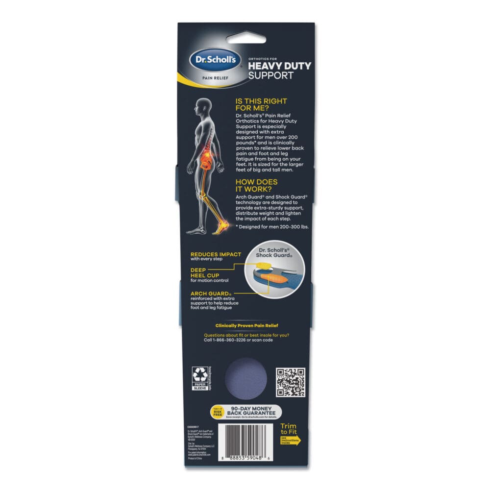 Pain Relief Orthotic Heavy Duty Support Insoles, Men Sizes 8 to 14, Gray/Blue/Orange/Yellow, Pair - Image 6