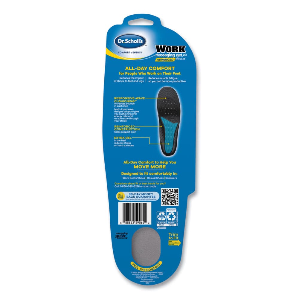 Comfort and Energy Work Massaging Gel Insoles, Men Sizes 8 to 14, Black/Blue, Pair - Image 6