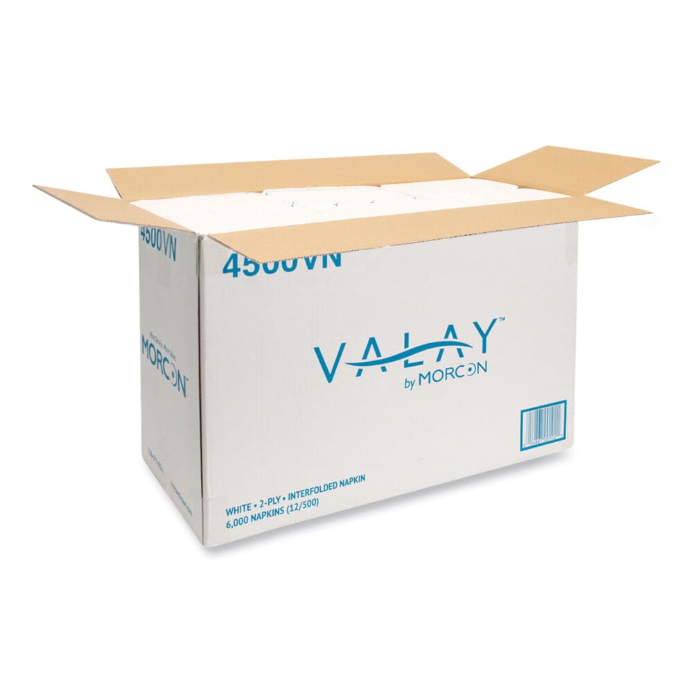 Valay Interfolded Napkins, 2-Ply, 6.5 x 8.25, White, 500/Pack, 12 Packs/Carton - Image 2