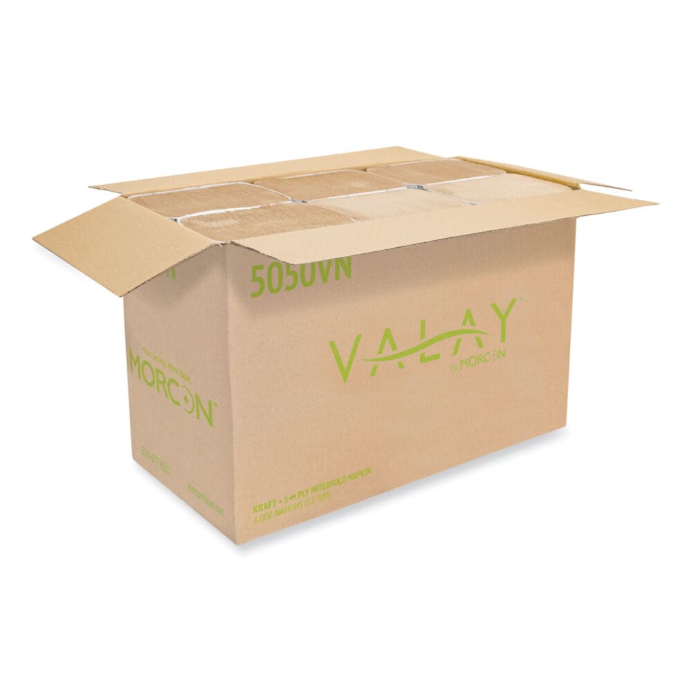Valay Interfolded Napkins, 1-Ply, 6.3 x 8.85, Kraft, 6,000/Carton - Image 2