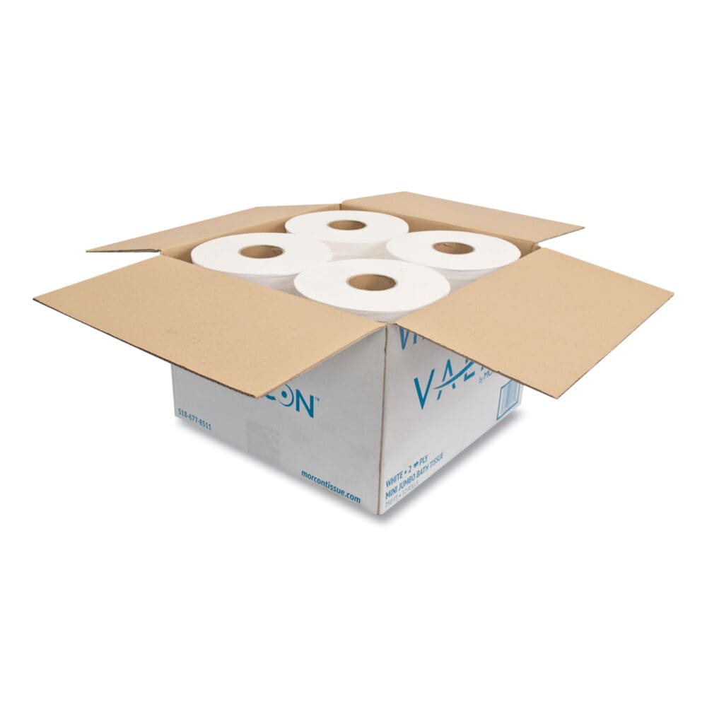 Valay Mini Jumbo Bath Tissue, Septic Safe, 2-Ply, White, 750 ft, 12 Rolls/Carton - Image 2