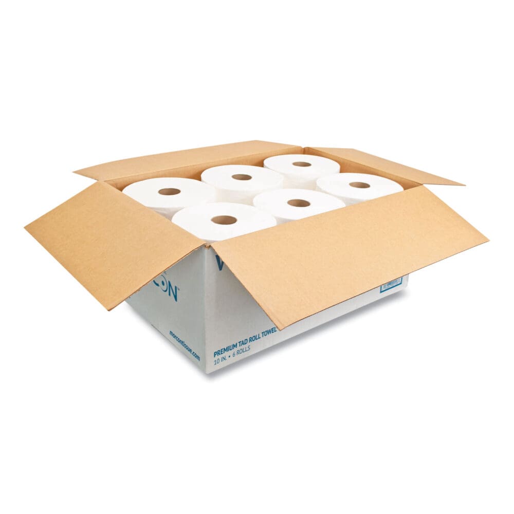 10 Inch TAD Roll Towels, 1-Ply, 10" x 700 ft, White, 6 Rolls/Carton - Image 2