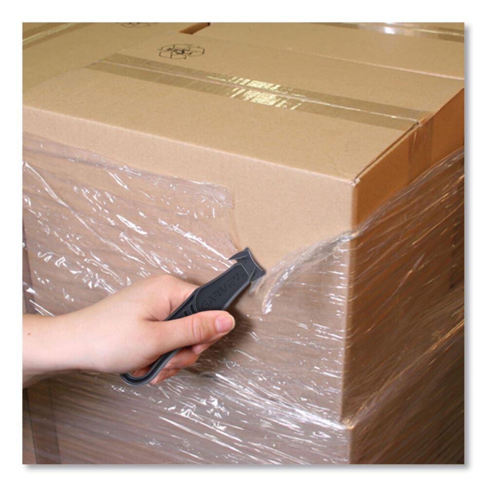 Safety Cutter Box Cutter Knife with Double Shielded Blade, 4" Plastic Handle, Black, 5/Pack - Image 2