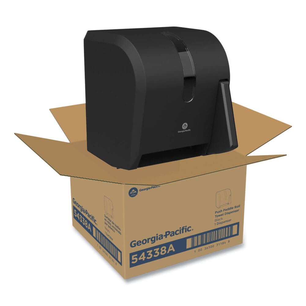 Hygienic Push-Paddle Roll Towel Dispenser, 13 x 10 x 14.4, Black - Image 5