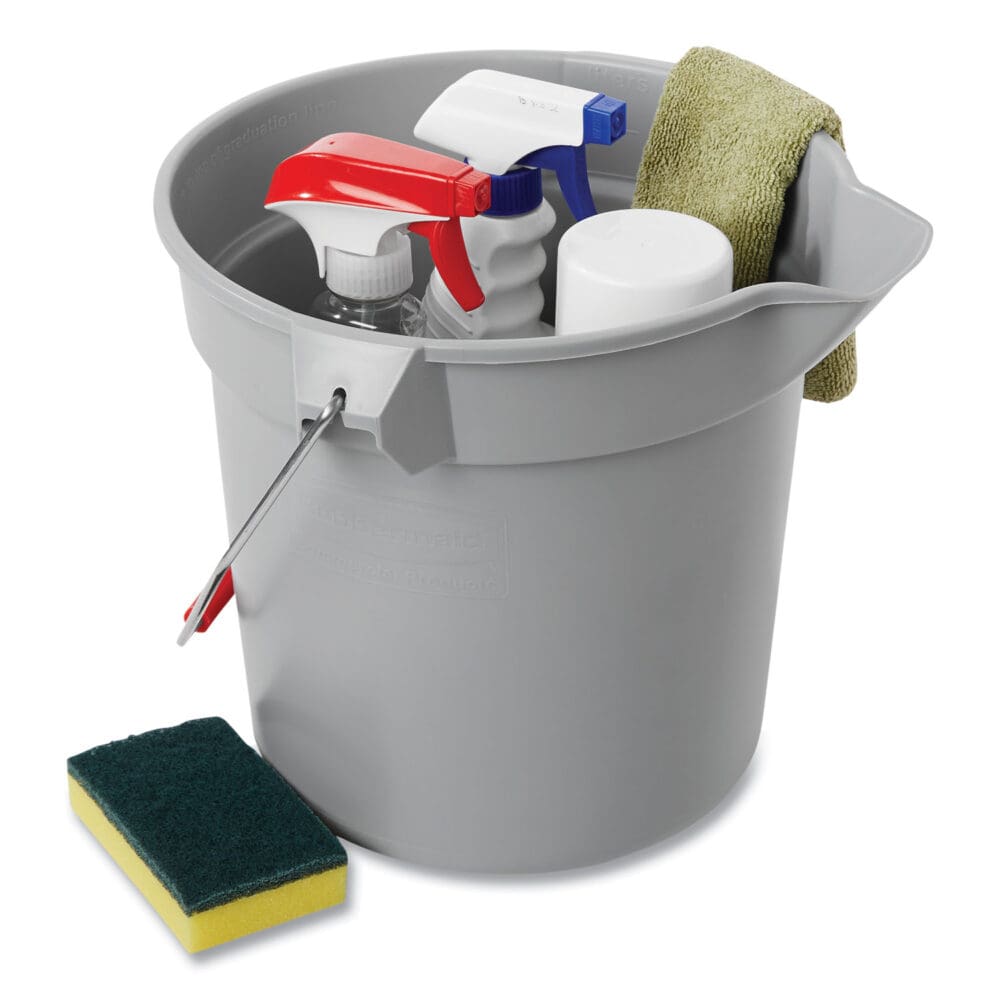 10 Quart Plastic Utility Pail, Plastic, Gray, 10.5" dia - Image 4