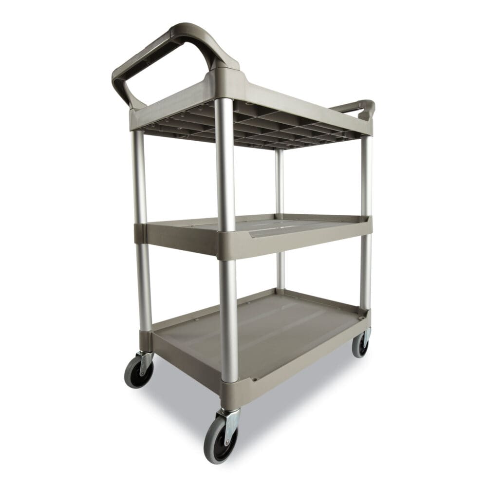 Three-Shelf Service Cart, Plastic, 3 Shelves, 200 lb Capacity, 18.63" x 33.63" x 37.75", Off-White - Image 2