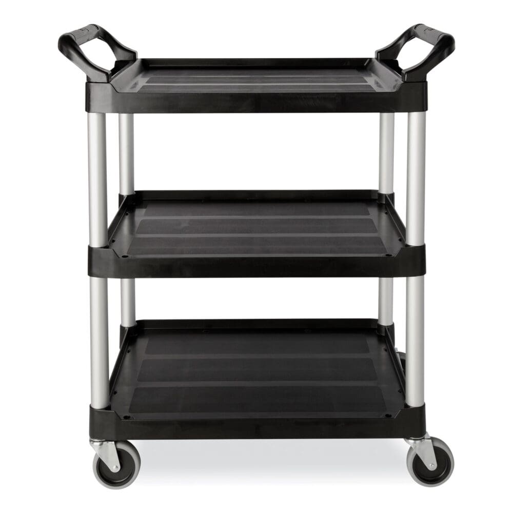 Xtra Utility Cart with Open Sides, Plastic, 3 Shelves, 300 lb Capacity, 40.63" x 20" x 37.81", Black - Image 7
