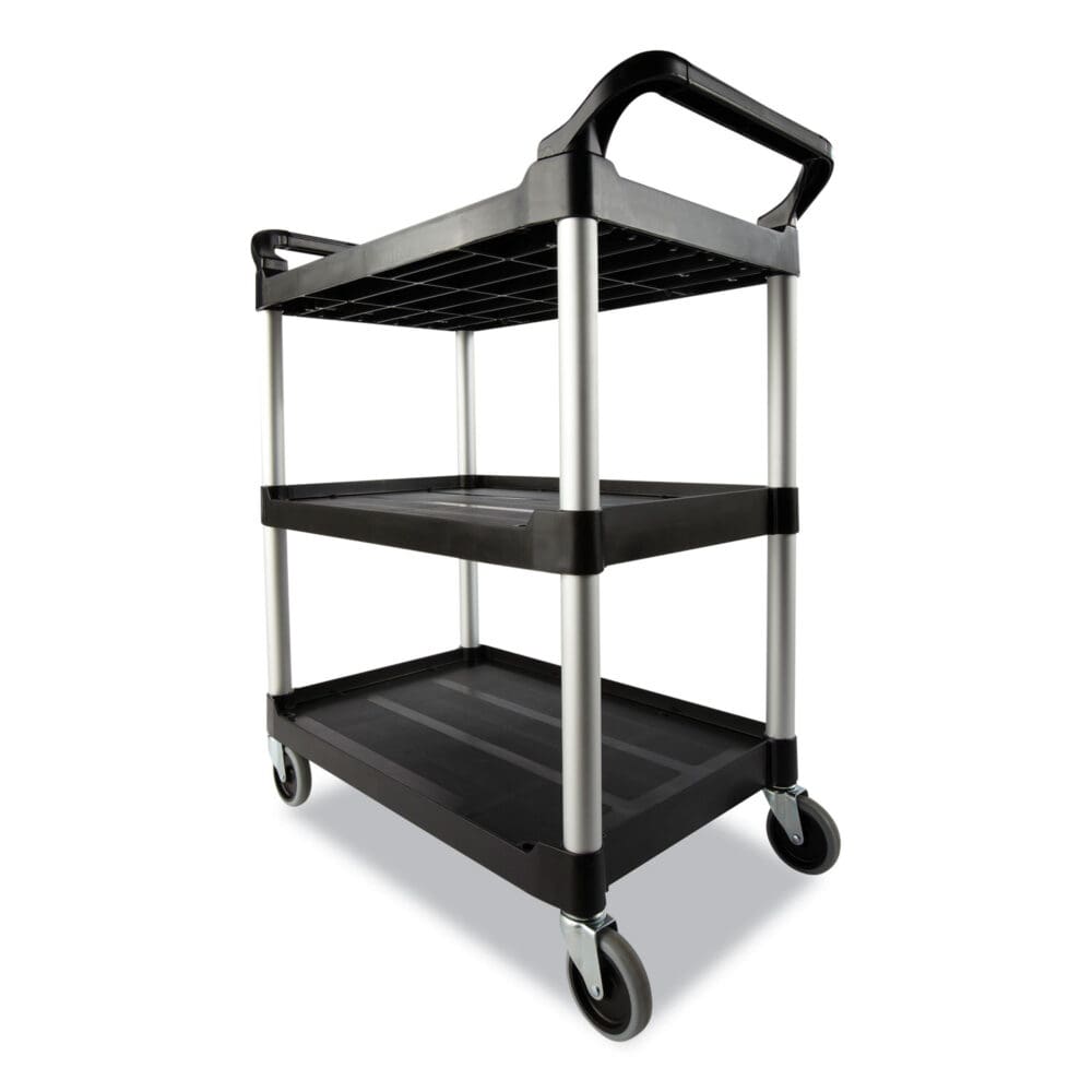 Xtra Utility Cart with Open Sides, Plastic, 3 Shelves, 300 lb Capacity, 40.63" x 20" x 37.81", Black - Image 2
