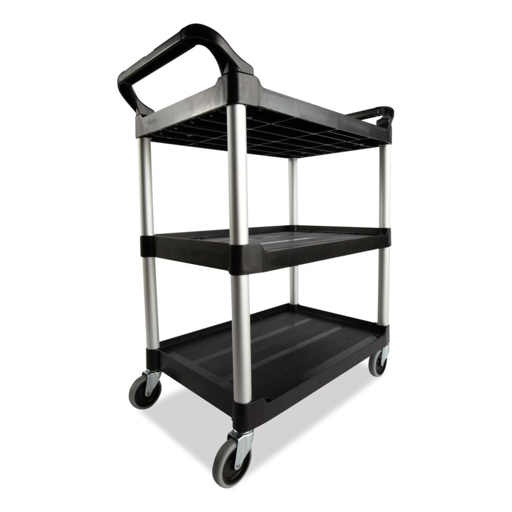 Xtra Utility Cart with Open Sides, Plastic, 3 Shelves, 300 lb Capacity, 40.63" x 20" x 37.81", Black - Image 3