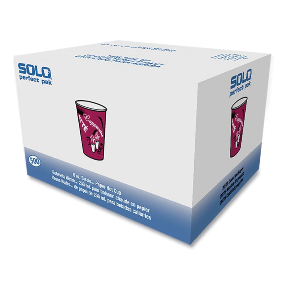 Paper Hot Drink Cups in Bistro Design, 8 oz, Maroon, 500/Carton - Image 2