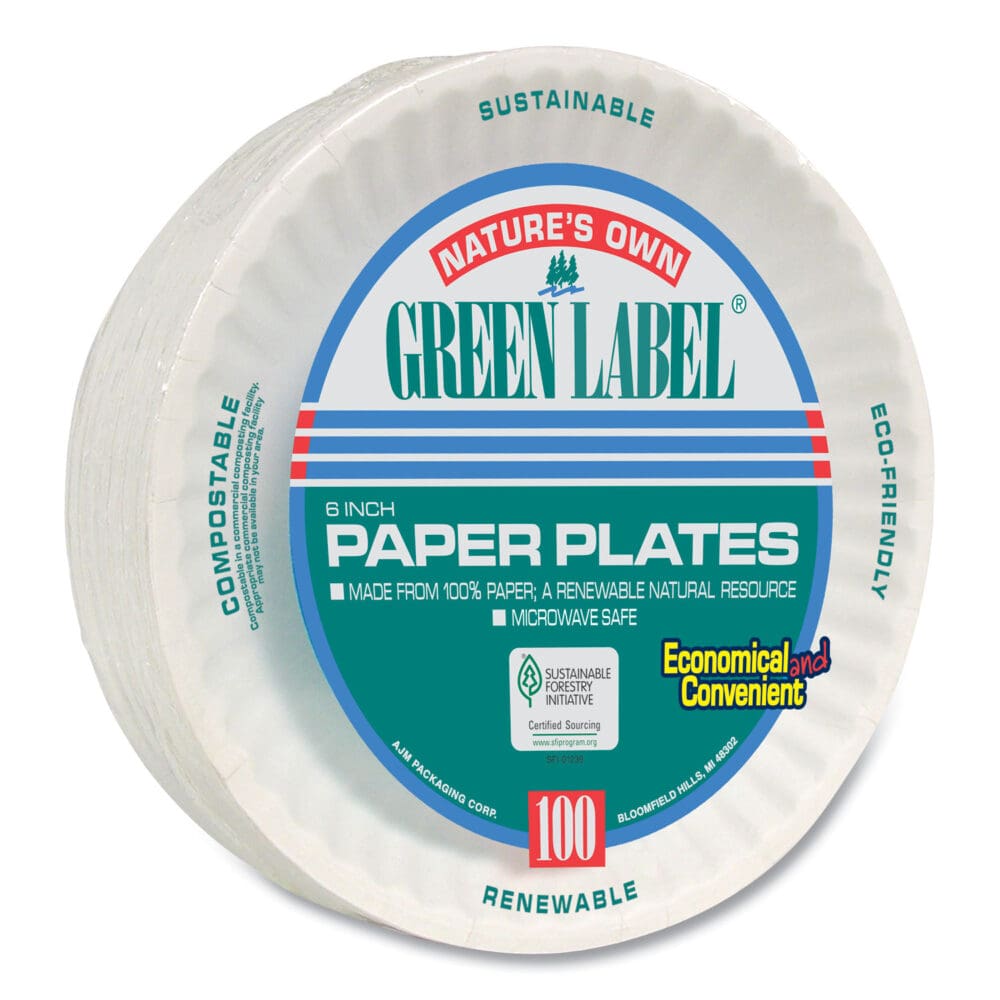 White Paper Plates, 6" dia, 100/Pack, 10 Packs/Carton - Image 2