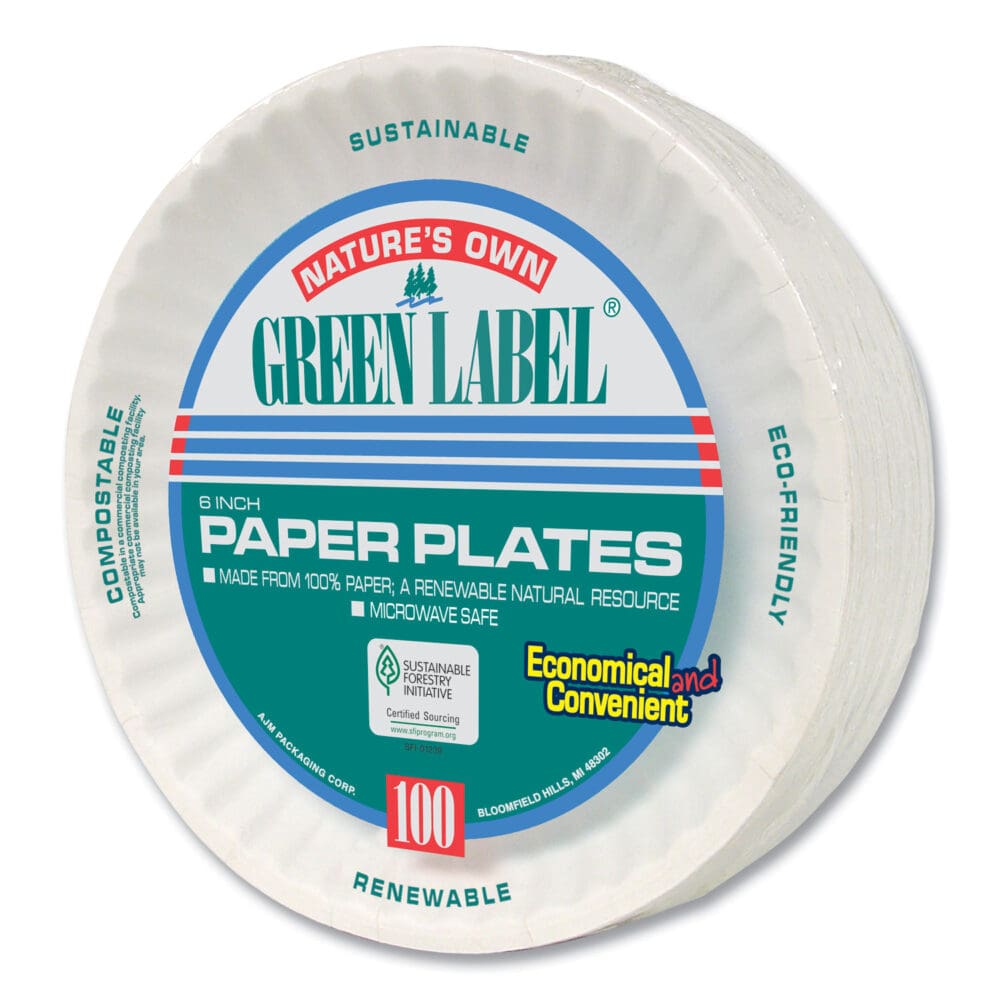White Paper Plates, 6" dia, 100/Pack, 10 Packs/Carton - Image 3