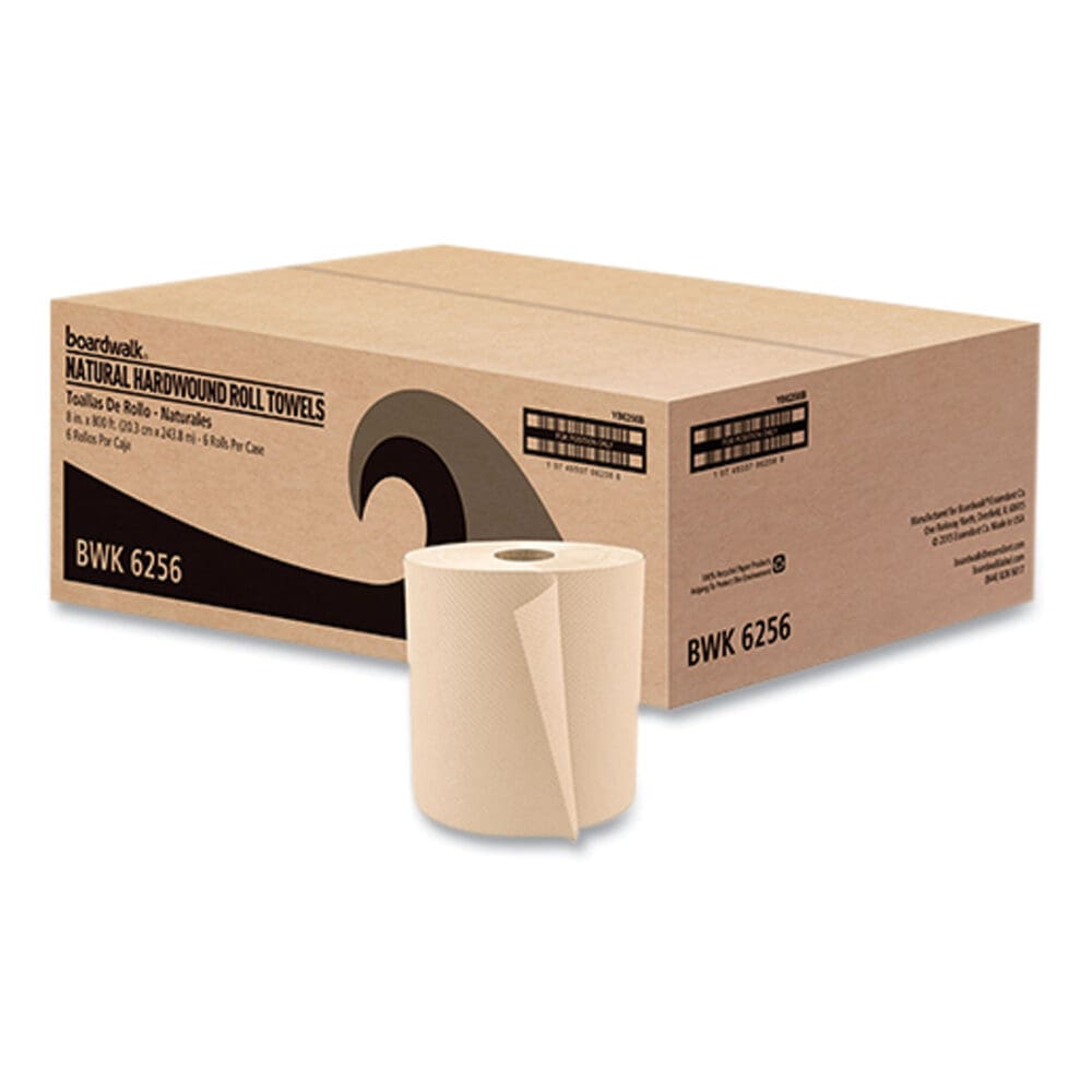Hardwound Paper Towels, Nonperforated, 1-Ply, 8" x 800 ft, Natural, 6 Rolls/Carton - Image 3