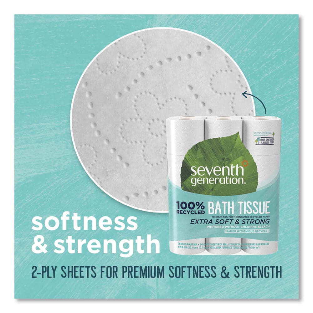 100% Recycled Bathroom Tissue, Septic Safe, 2-Ply, White, 240 Sheets/Roll, 24/Pack, 2 Packs/Carton - Image 2