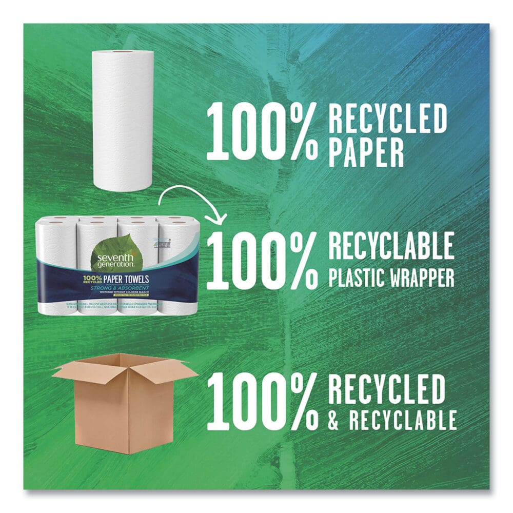 100% Recycled Paper Kitchen Towel Rolls, 2-Ply, 11 x 5.4, 156 Sheets/Rolls, 32 Rolls/Carton - Image 3