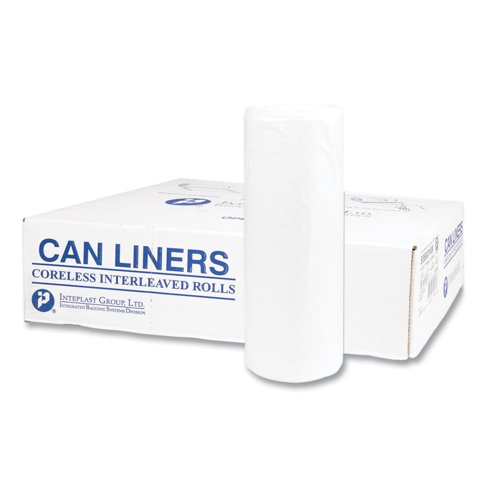 High-Density Commercial Can Liners Value Pack, 60 gal, 19 mic, 38" x 58", Clear, 25 Bags/Roll, 6 Interleaved Rolls/Carton - Image 2