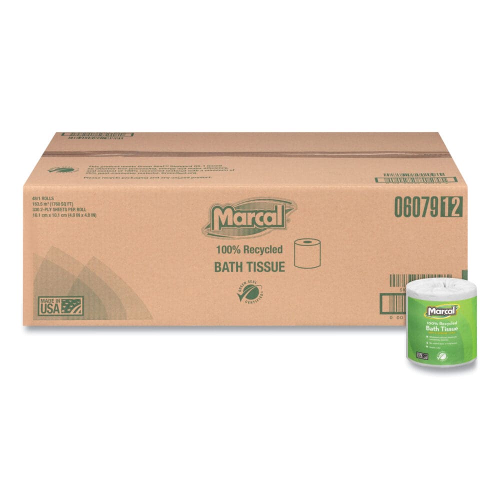 100% Recycled 2-Ply Bath Tissue, Septic Safe, Individually Wrapped Rolls, White, 330 Sheets/Roll, 48 Rolls/Carton - Image 8