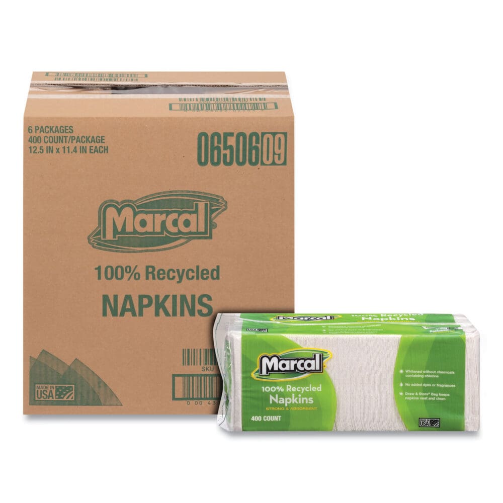 100% Recycled Lunch Napkins, 1-Ply, 11.4 x 12.5, White, 400/Pack - Image 9