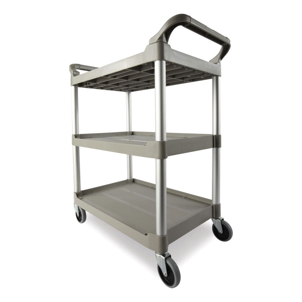 Three-Shelf Service Cart, Plastic, 3 Shelves, 200 lb Capacity, 18.63" x 33.63" x 37.75", Platinum - Image 2