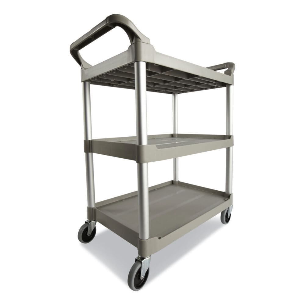 Three-Shelf Service Cart, Plastic, 3 Shelves, 200 lb Capacity, 18.63" x 33.63" x 37.75", Platinum - Image 4