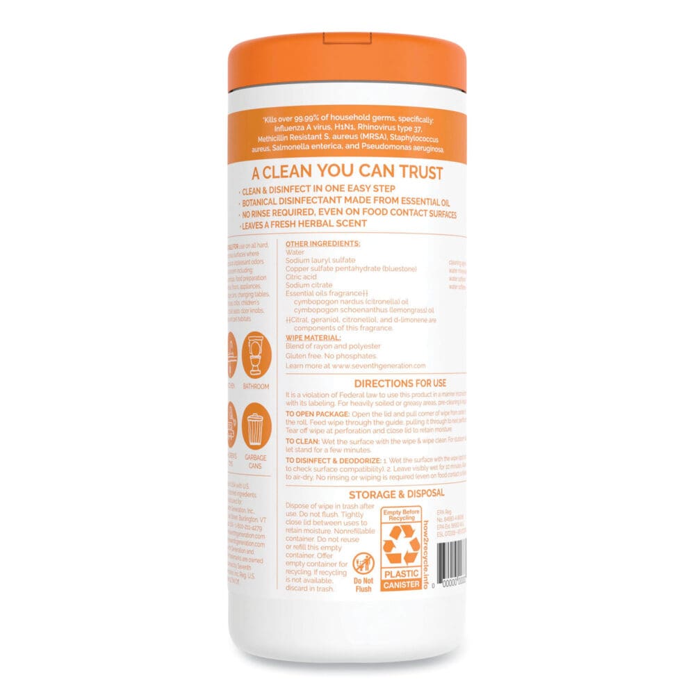 Botanical Disinfecting Wipes, 7 x 8, Lemongrass Citrus, White, 35 Wipes - Image 4