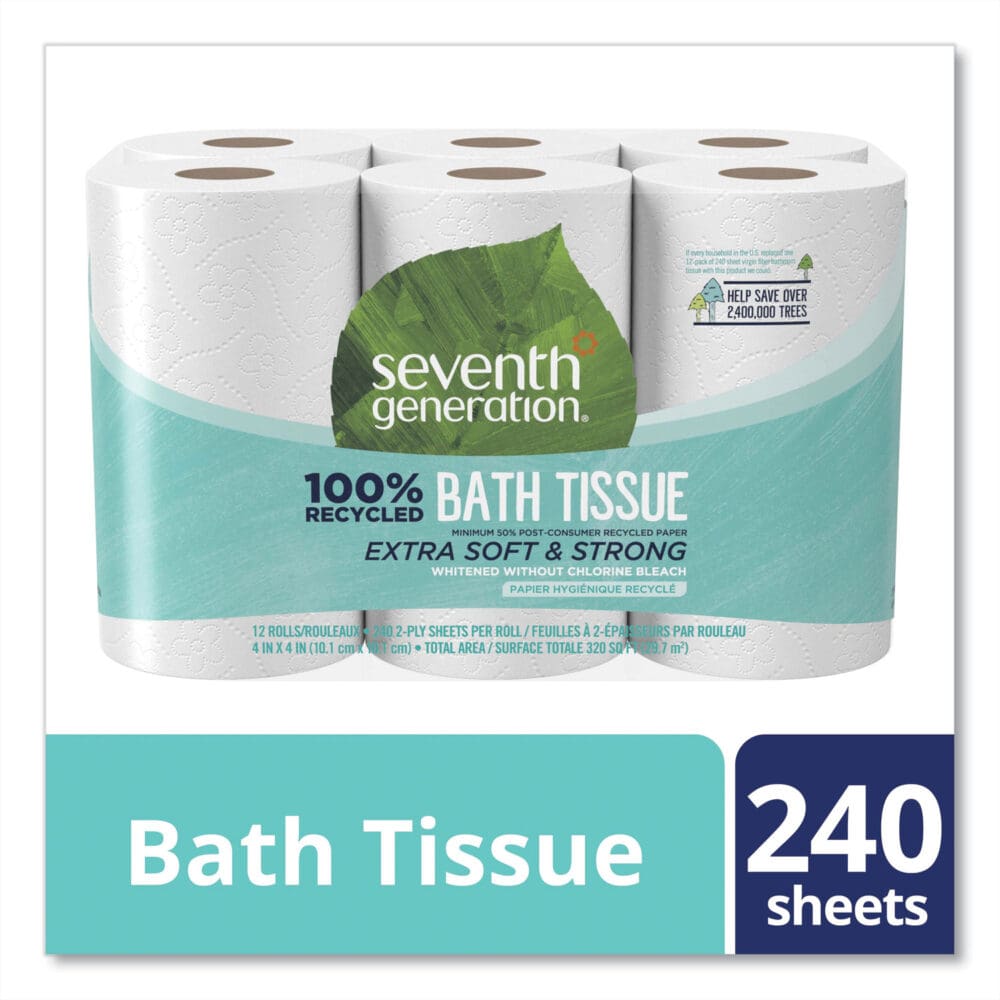 100% Recycled Bathroom Tissue, Septic Safe, 2-Ply, White, 240 Sheets/Roll, 12 Rolls/Pack, 4 Packs/Carton - Image 6