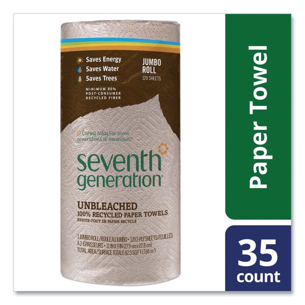 Natural Unbleached 100% Recycled Paper Kitchen Towel Rolls, 2-Ply, Individually Wrapped, 11 x 9, 120/Roll, 30 Rolls/Carton - Image 2