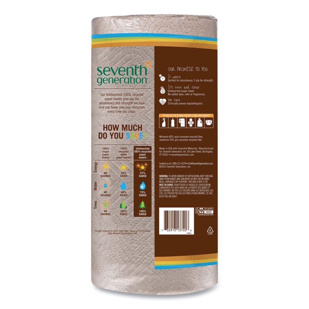 Natural Unbleached 100% Recycled Paper Kitchen Towel Rolls, 2-Ply, Individually Wrapped, 11 x 9, 120/Roll, 30 Rolls/Carton - Image 7