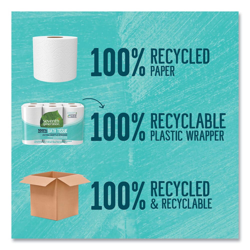 100% Recycled Bathroom Tissue, Septic Safe, 2-Ply, White, 240 Sheets/Roll, 12/Pack - Image 3