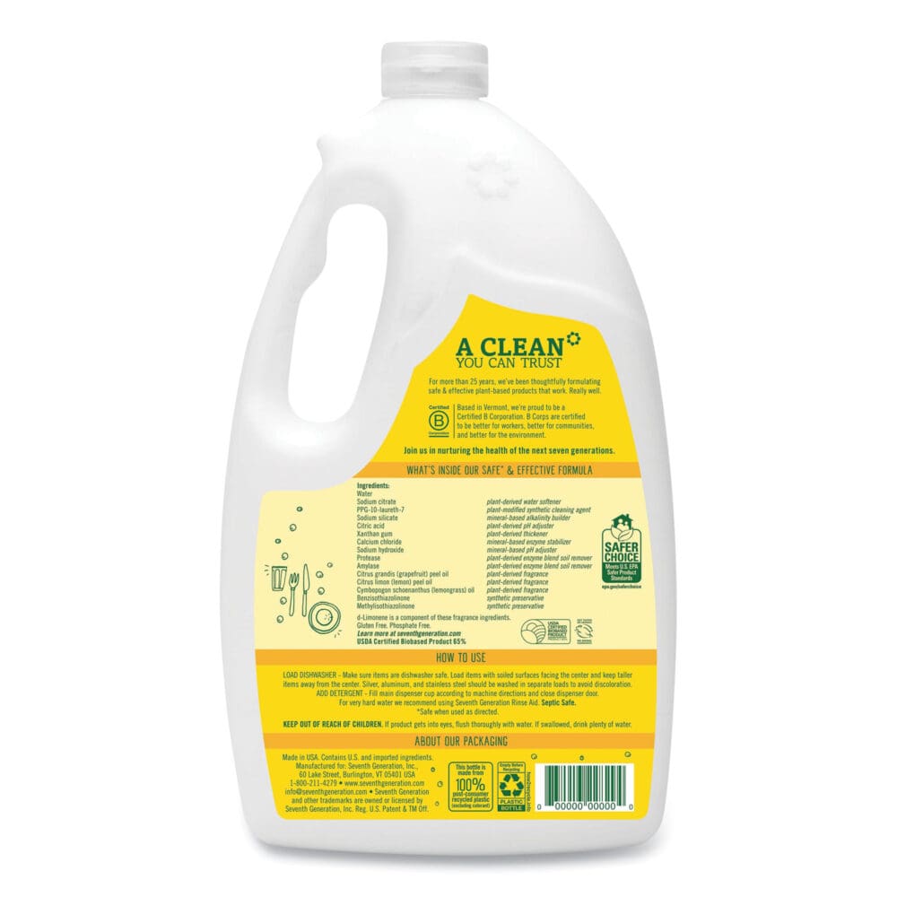 Natural Automatic Dishwasher Gel, Lemon, Jumbo 70 oz Bottle, 6/CT - Image 9