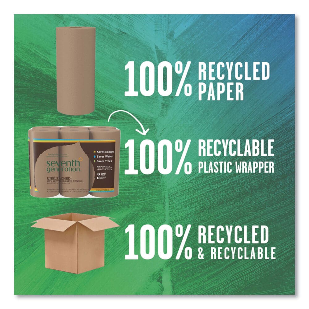 Natural Unbleached 100% Recycled Paper Kitchen Towel Rolls, 2-Ply, Individually Wrapped, 11 x 9, 120/Roll, 30 Rolls/Carton - Image 4