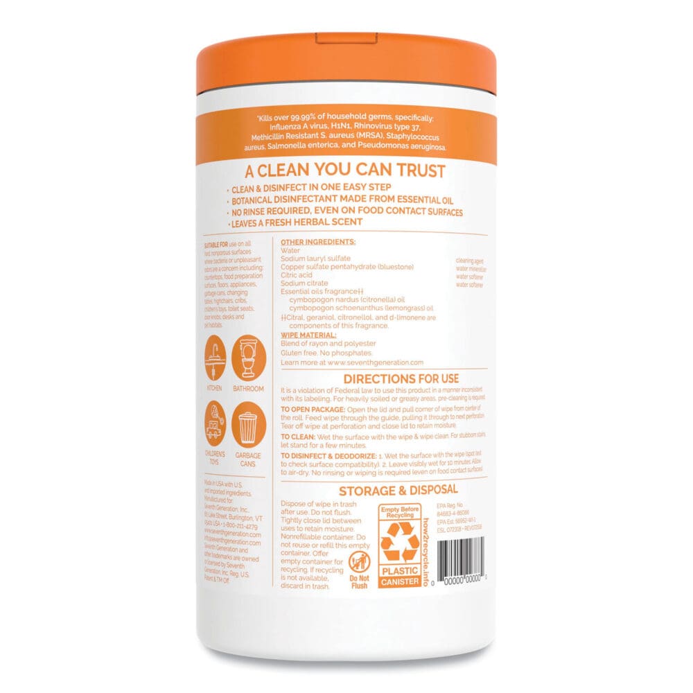 Botanical Disinfecting Wipes, 7 x 8, Lemongrass Citrus, 70 Count, 6/Carton - Image 5
