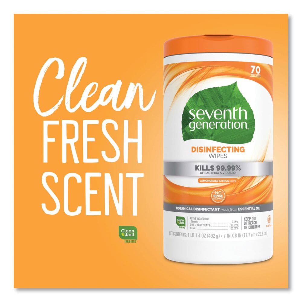 Botanical Disinfecting Wipes, 7 x 8, Lemongrass Citrus, 70 Count, 6/Carton - Image 2