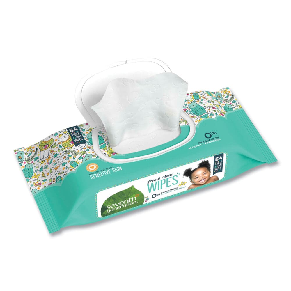 Free and Clear Baby Wipes, 7 x 7, Unscented, White, 64/Flip-Top Pack - Image 3
