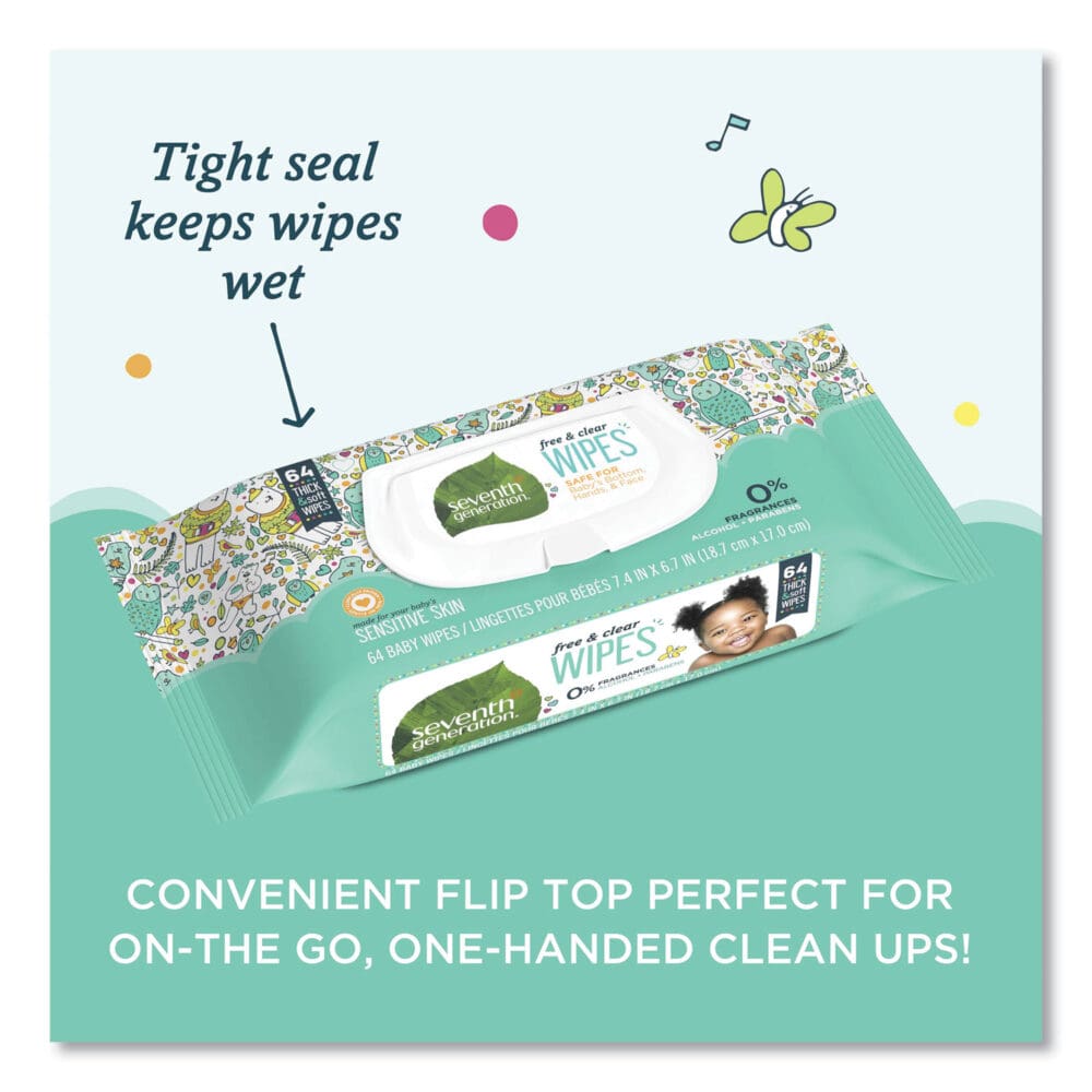 Free and Clear Baby Wipes, 7 x 7, Unscented, White, 64/Flip-Top Pack - Image 5