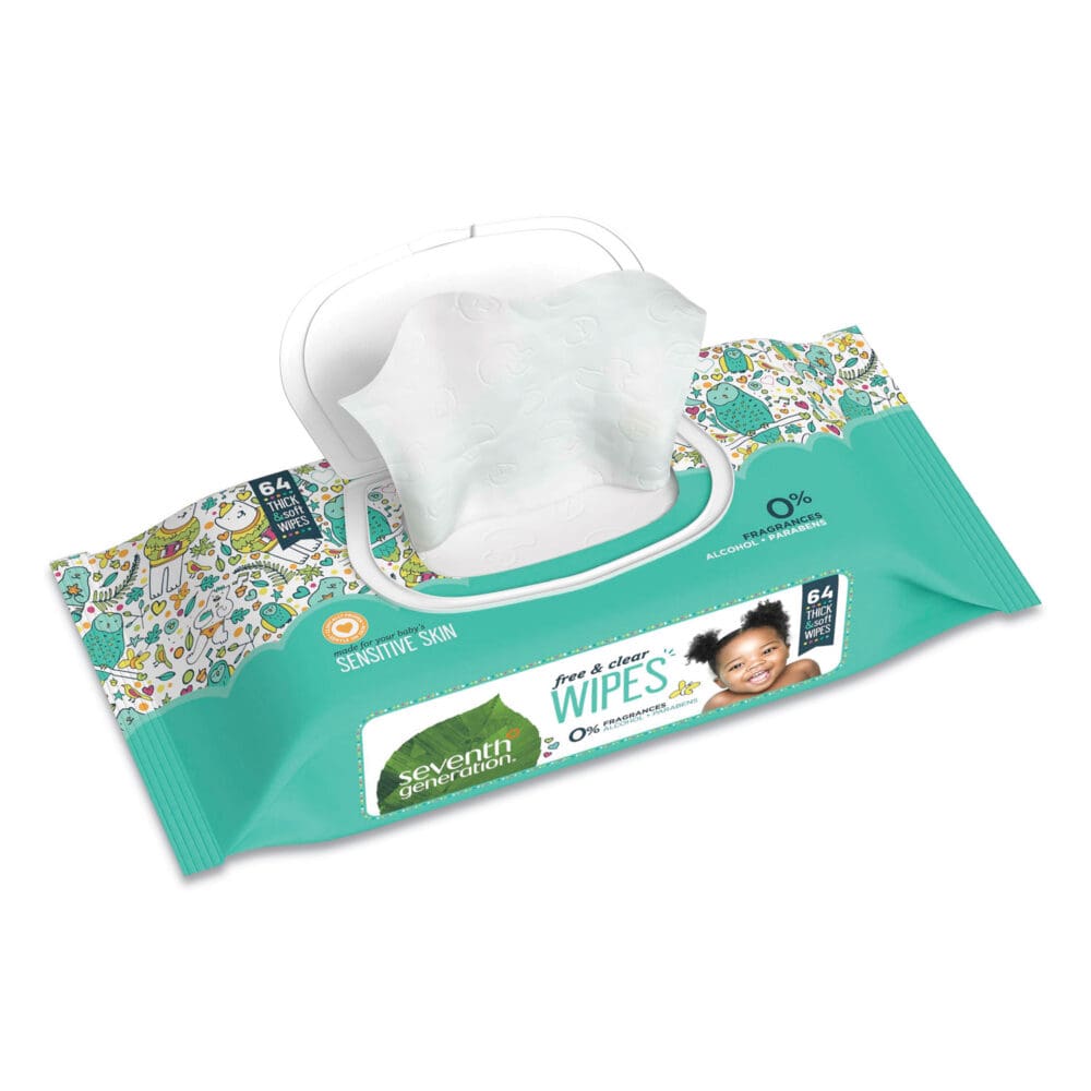 Free and Clear Baby Wipes, 7 x 7, Unscented, White, 64/Flip Top Pack, 12 Packs/Carton - Image 3