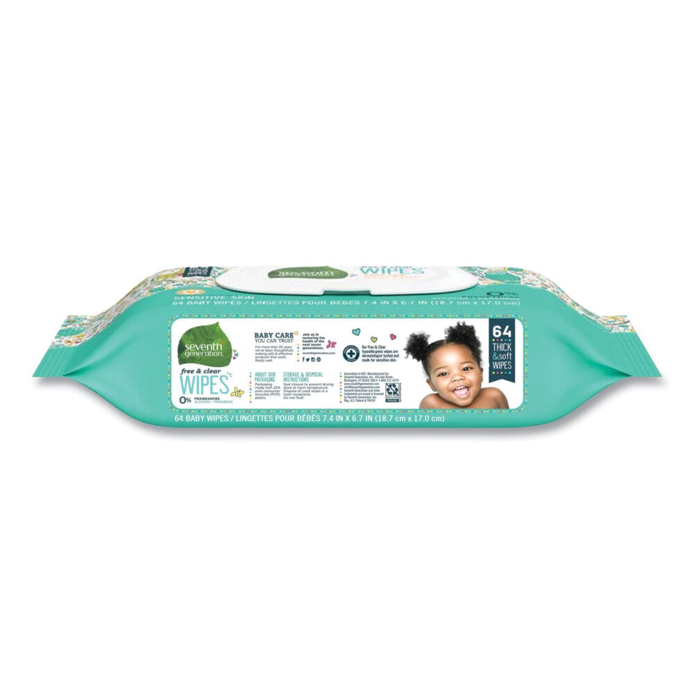 Free and Clear Baby Wipes, 7 x 7, Unscented, White, 64/Flip-Top Pack - Image 11