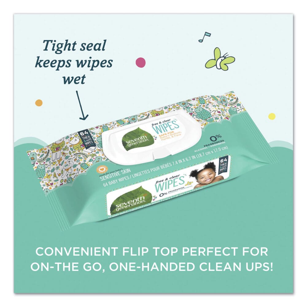 Free and Clear Baby Wipes, 7 x 7, Unscented, White, 64/Flip Top Pack, 12 Packs/Carton - Image 5