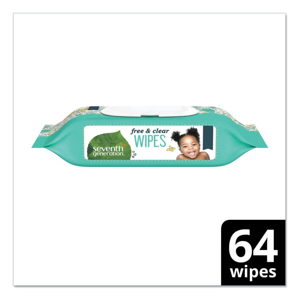 Free and Clear Baby Wipes, 7 x 7, Unscented, White, 64/Flip-Top Pack - Image 2