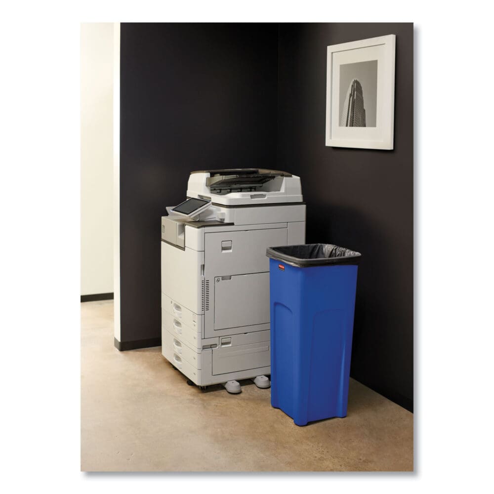 Untouchable Square Waste Receptacle, 23 gal, Plastic, Blue - Image 3