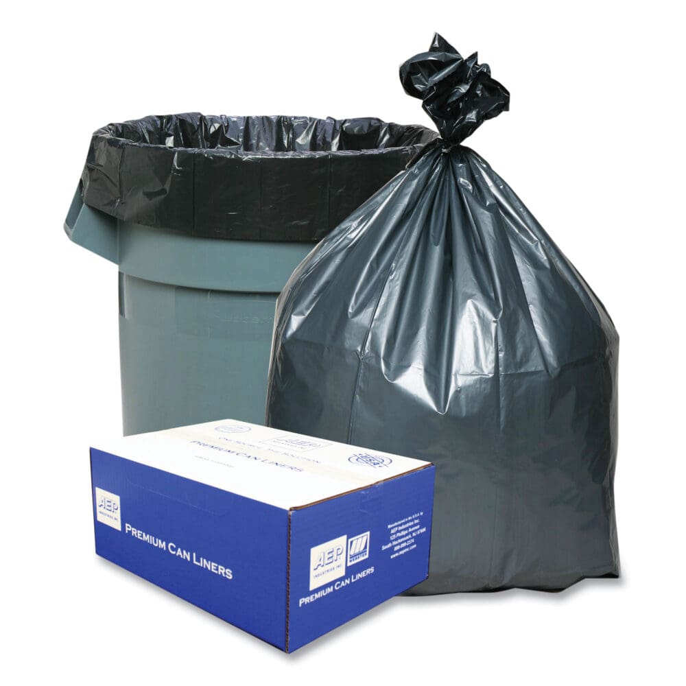 Can Liners, 60 gal, 1.55 mil, 39" x 56", Gray, 10 Bags/Roll, 5 Rolls/Carton - Image 2