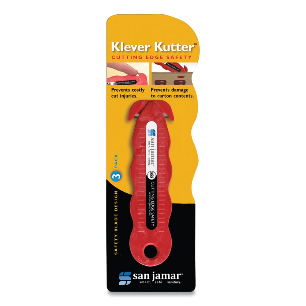 Klever Kutter Safety Cutter, 3 Razor Blades, 1" Blade, 4" Plastic Handle, Red - Image 5
